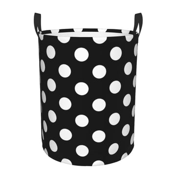 Pevtufa Black And White Polka Dot Foldable Laundry Basket Organizer,Fabric Clothes Toy Storage Basket Nursery Hamper Storage Bin