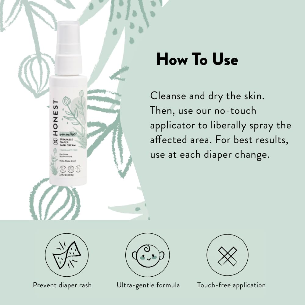The Honest Company Baby Diaper Rash Cream Spray | Moisturizing + Calming Zinc Oxide | Hypoallergenic, Dermatologist Tested, Crue
