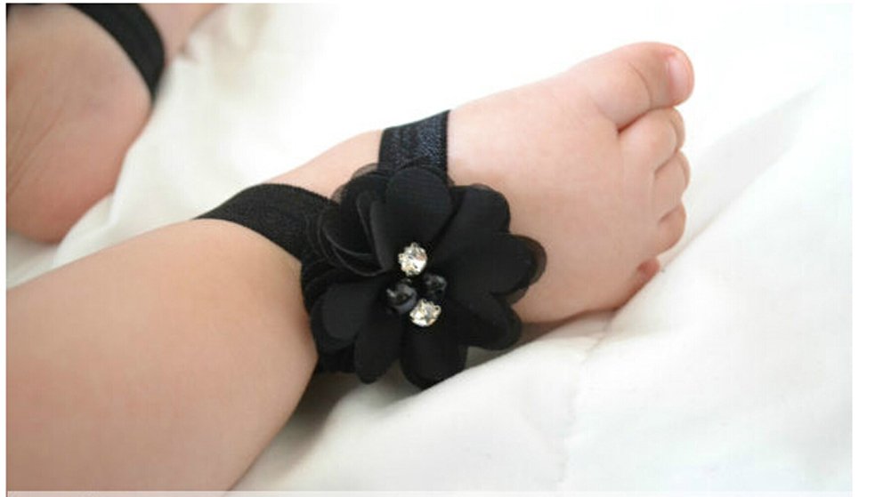 Ld Dress Baby Girl Foot Flower + Headband (Black)