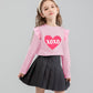 Girls Pink Hearts Ruffled Shirt Valentines Day T-Shirts Little Girl Cute Cotton Tee Toddler Kids T-Shirt 3T