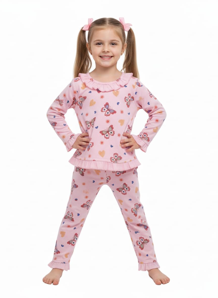 Niknod Kids Nightwear Baby Girl Full Sleeves Night Suit Set | Cotton Hosiery Sleepwear Dress with Pajama | Soft Printed Nightclo