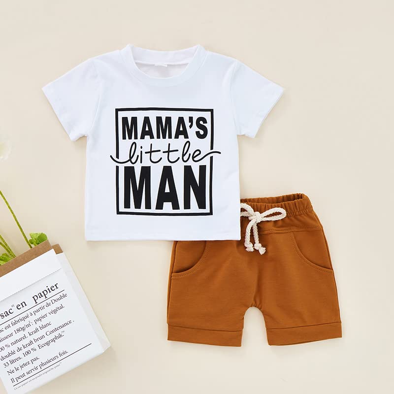 Toddler Baby Boy Clothes Letter Short Sleeve T Shirt Top Boys Shorts With Pocket Cute Summer Outfit 2Pcs Set (Mamas Man White,6-
