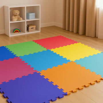 Liltoes Eva KidS Interlocking Play Mat 12 Mm Thickness Set Of 9 Tiles (Multicolour), Assorted