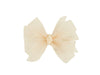 Wee Ones Girls Organza Double Hair Bow on a WeeStay Clip with Satin Knot Center, Tiny, Ecru