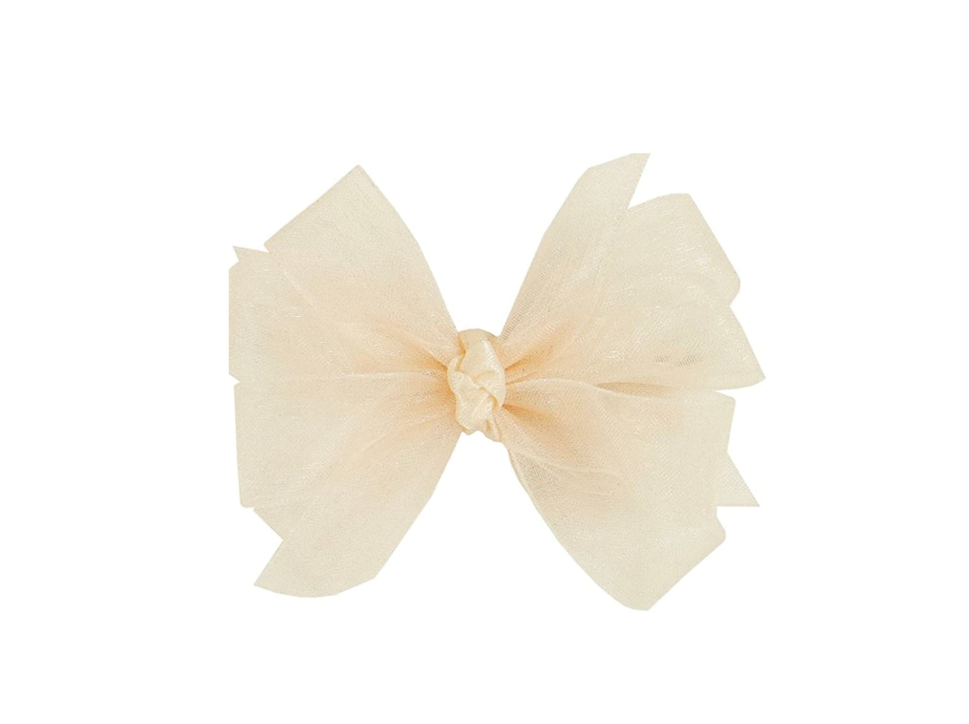 Wee Ones Girls Organza Double Hair Bow on a WeeStay Clip with Satin Knot Center, Tiny, Ecru