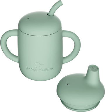 Cuddle Campus Sippy Cups,[4 In 1] 100% Silicone Toddler Cups,Shatterproof Straw Sippy Cup,Open Cup For 1/1+ Year Old Baby 7 Oz