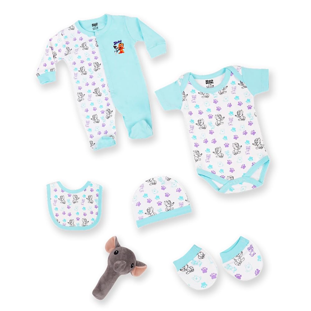 Chhota Bheem Baby Romper | 100% Cotton Printed Full Sleeve Bodysuit | Regular Fit | Round Neck | Soft & Comfortable Infant Wear|