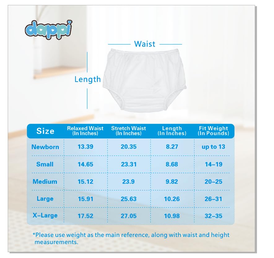 Dappi Waterproof 100% Nylon Diaper Pants, White, Medium Fits 20-25 pounds (2 Count)