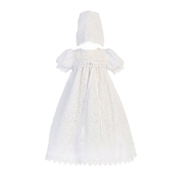 Girls Lace Overall Christening Baptism Dress (12-18 Mo) White