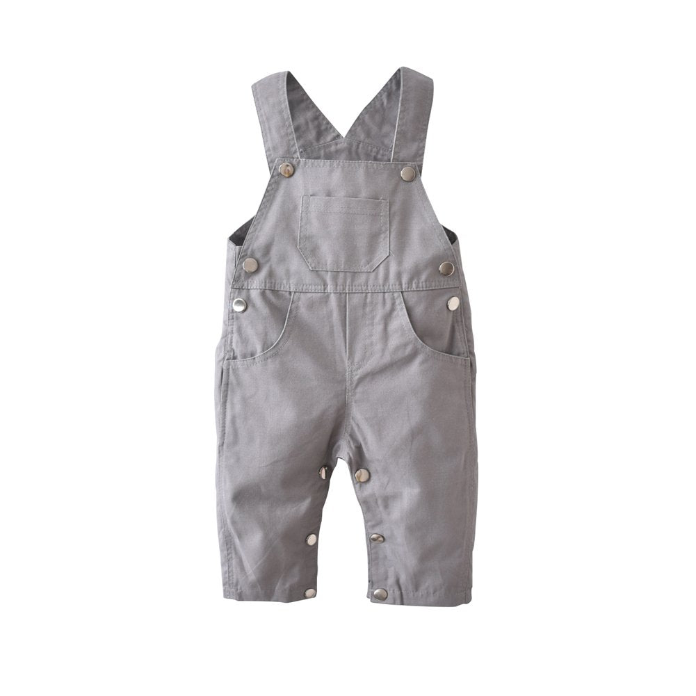 3Pcs Baby Boys Long Sleeve Stripe Romper Overalls Clothing Set With Hat (12-18 Months) Grey