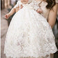 Long Ivory Christening Gown For Baby Girls Lace Baptism Dress With Bonnet 9M