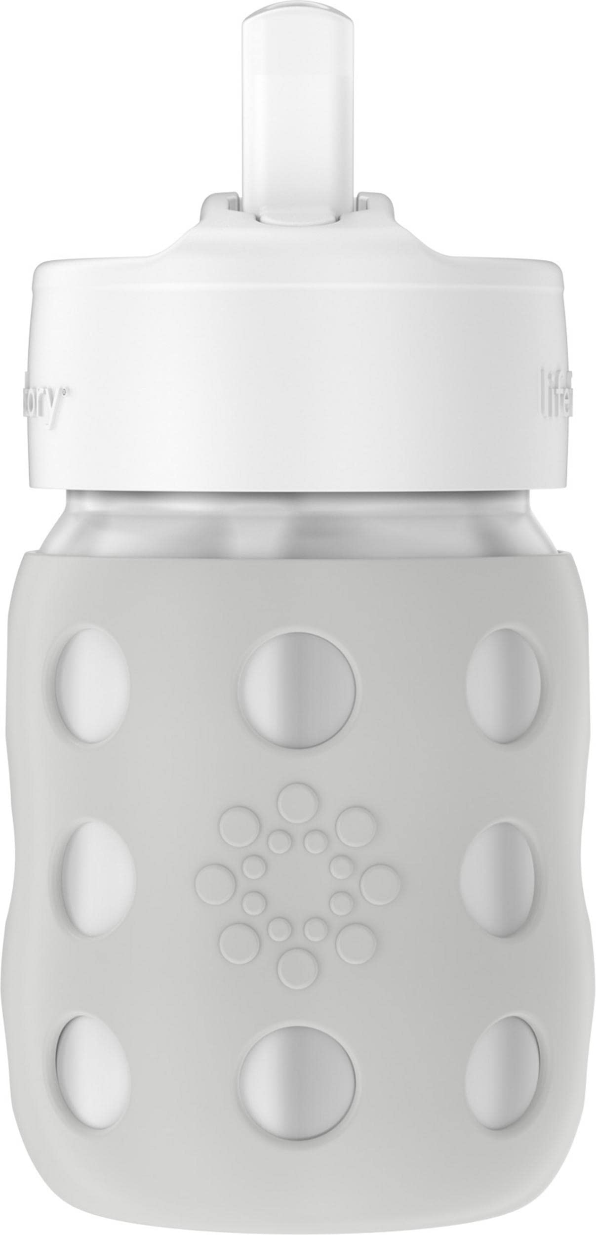 Lifefactory 8-Ounce Stainless-Steel Vacuum-Insulated Wide-Neck Baby Bottle With Straw Cap, Stone Gray (Ls2241Wcg4)