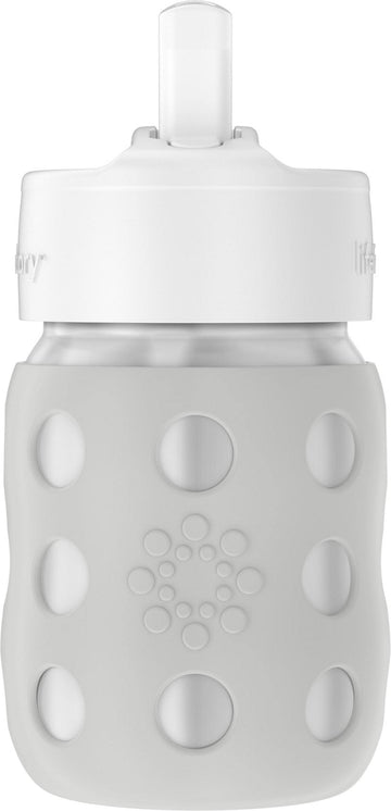 Lifefactory 8-Ounce Stainless-Steel Vacuum-Insulated Wide-Neck Baby Bottle With Straw Cap, Stone Gray (Ls2241Wcg4)