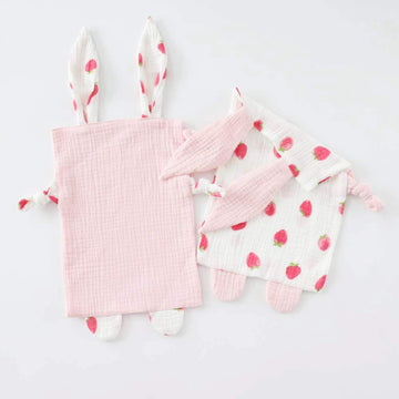 Bunny Security Blanket For Boys And Girls,Cotton Soft Breathable Muslin Soothing Towel Appeasing Toy For Infant,Newborn Gift,2 P
