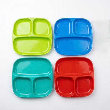 ZENION Pav Bhaji Plates, Plastic 3 in 1 Pav Bhaji Plates, Durable, Light Weight & BPAFree Plastic Plates (Set of 4 Plates)