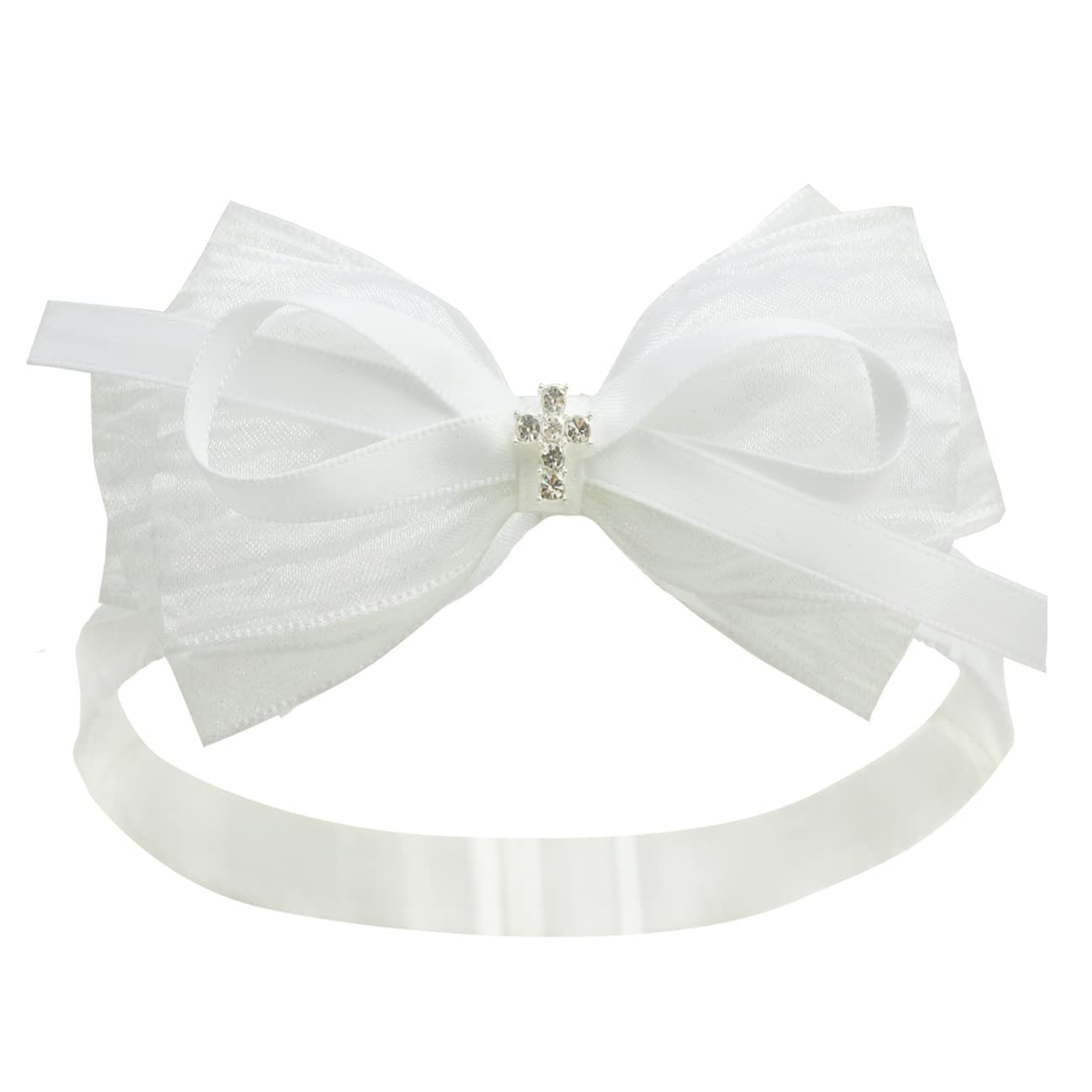 Nihao Baby White Organza Bow Headband for Toddler (0-6 months) - Handmade Bow for Baptism, Christening, First Communion, Wedding