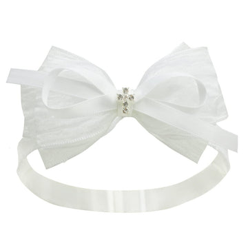 Nihao Baby White Organza Bow Headband for Toddler (0-6 months) - Handmade Bow for Baptism, Christening, First Communion, Wedding