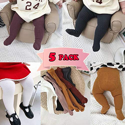 Cecorc Baby Leggings, Tights For Girls, Toddler, Infant, 6-12 Months, (0-1 Years, 5 Pack (Black+White+Lightpink+Ginger+Darkpink)