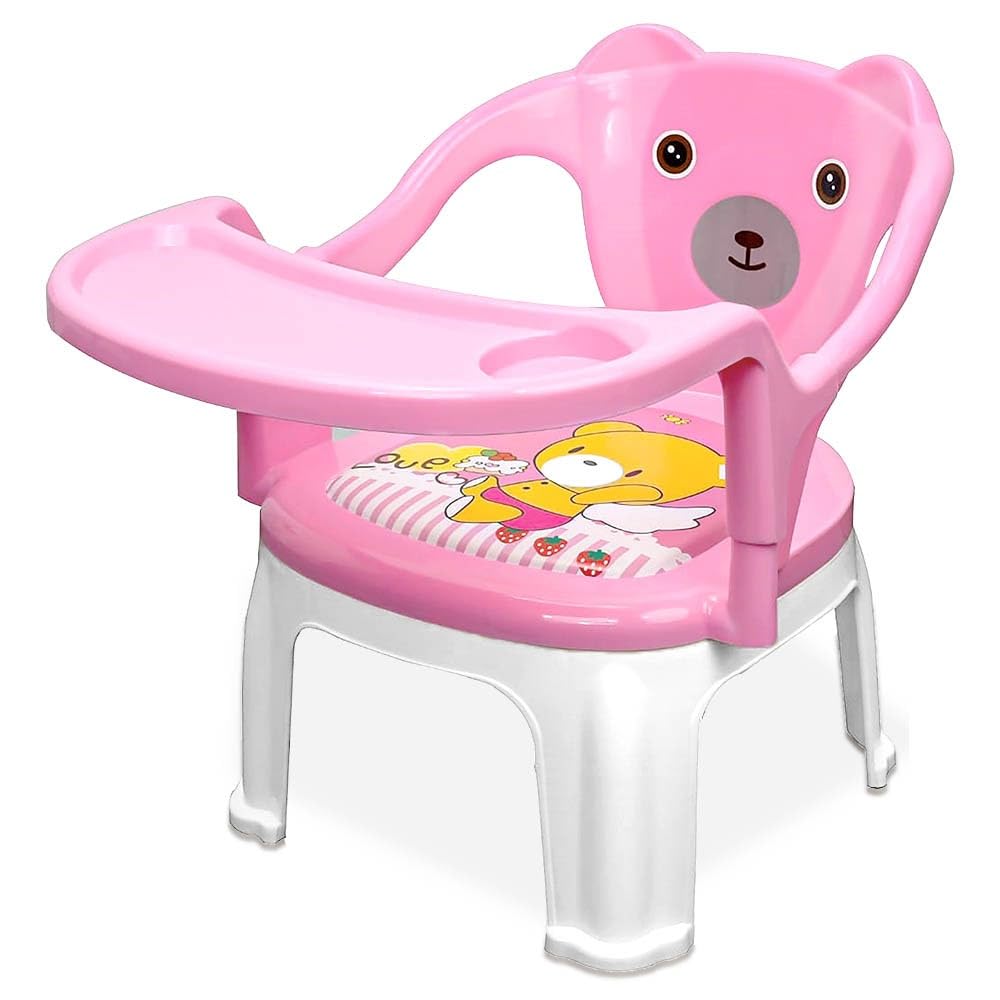 Tony Stark Plastic Chu-Chu Squeak Sound Feeding Chair With Removable Tray || Soft Cushion Seat & High Backrest With Teddy Bear D