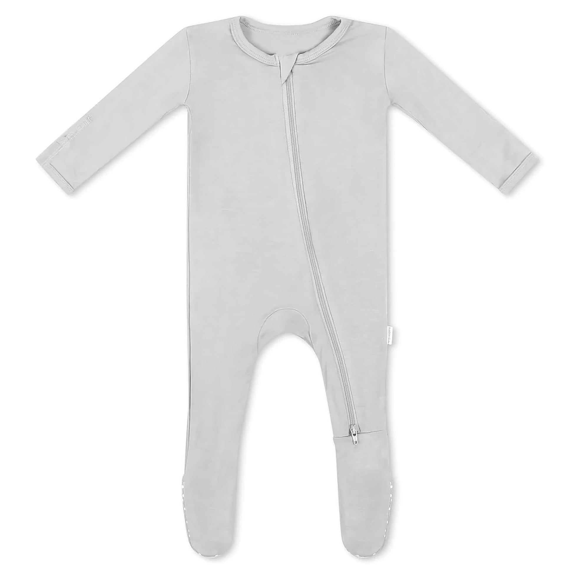 Soft Bamboo Viscose Footies, 2-Way Zipper, Unisex, 6-9 Months, Light Gray, 95% Viscose From Bamboo, 5% Spandex - Imported