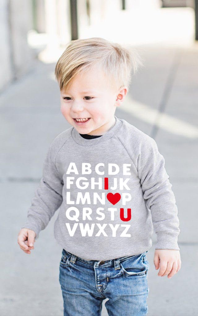 Xfsjgna Valentines Sweatshirts 4T Toddler Boys Girls Valentine'S Day Abc I Love U Heart Graphic Shirt Kids Long Sleeve Tops Gray