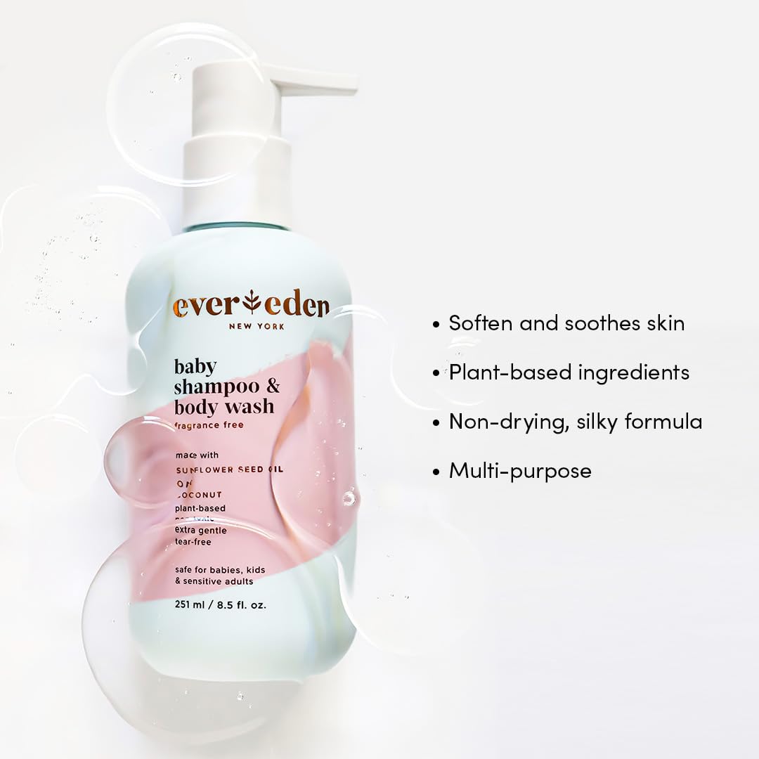 Evereden Baby Shampoo And Body Wash 8.5 Fl Oz. | Clean And Gentle Baby Care | Non-Toxic And Fragrance Free | Plant-Based Ingredi