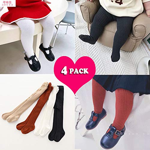 Cecorc Baby Tights - Thick Toddlers Girl Leggings- Cable Knit Cotton Stockings,2T,(1-2 Years, 4 Pack (Black+White+Redbrown+Beige