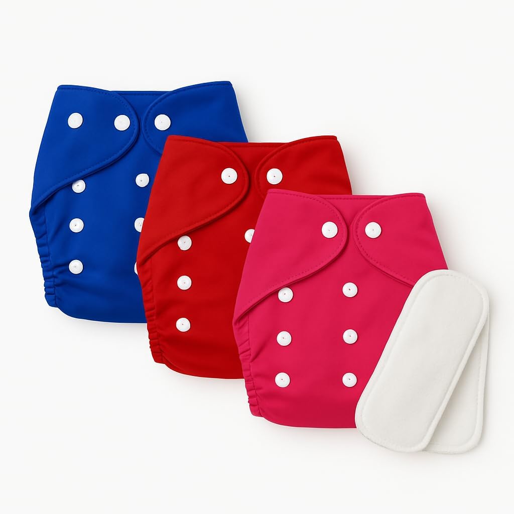 Kritiu Reusable Cloth Baby Diapers With Insert Pads | Soft & Washable Cotton Nappies | Adjustable & Leak Proof | Newborn To Todd