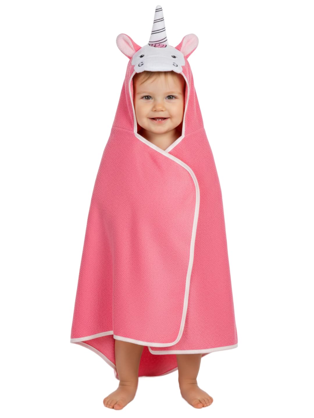 CREEVA Cuddle Baby/Kids Hooded Bath Towel in Pink Peach Color Soft Bamboo Cotton with Cute Cartoon Face & 3D Ears 100% Bamboo C