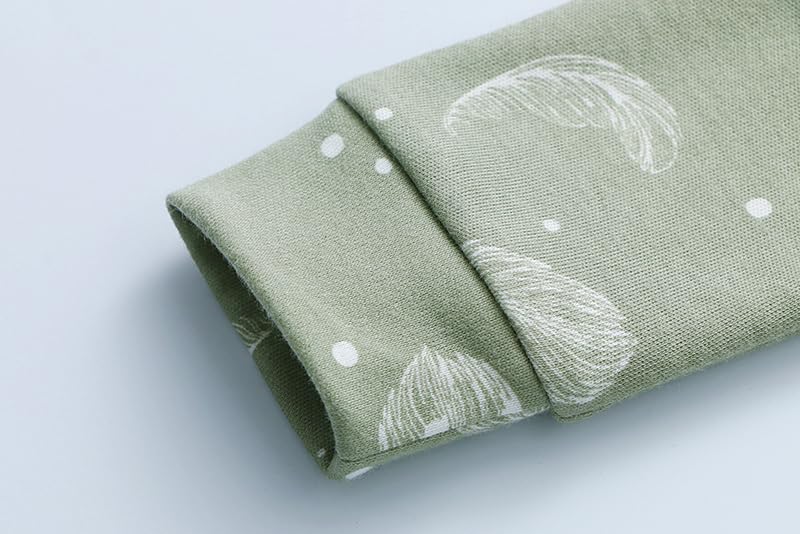 Owlivia 100% Organic Cotton Baby Long Sleeve Pajama Sets, Toddler Boy Girl 2-Piece Sleepwear(7 Years, Feather Green)