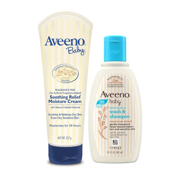 Combo Pack Aveeno Baby Soothing Relief Moisture Cream (227G) + Wash And Shampoo (100Ml) | With Natural Oat Extract | Hypoallerge