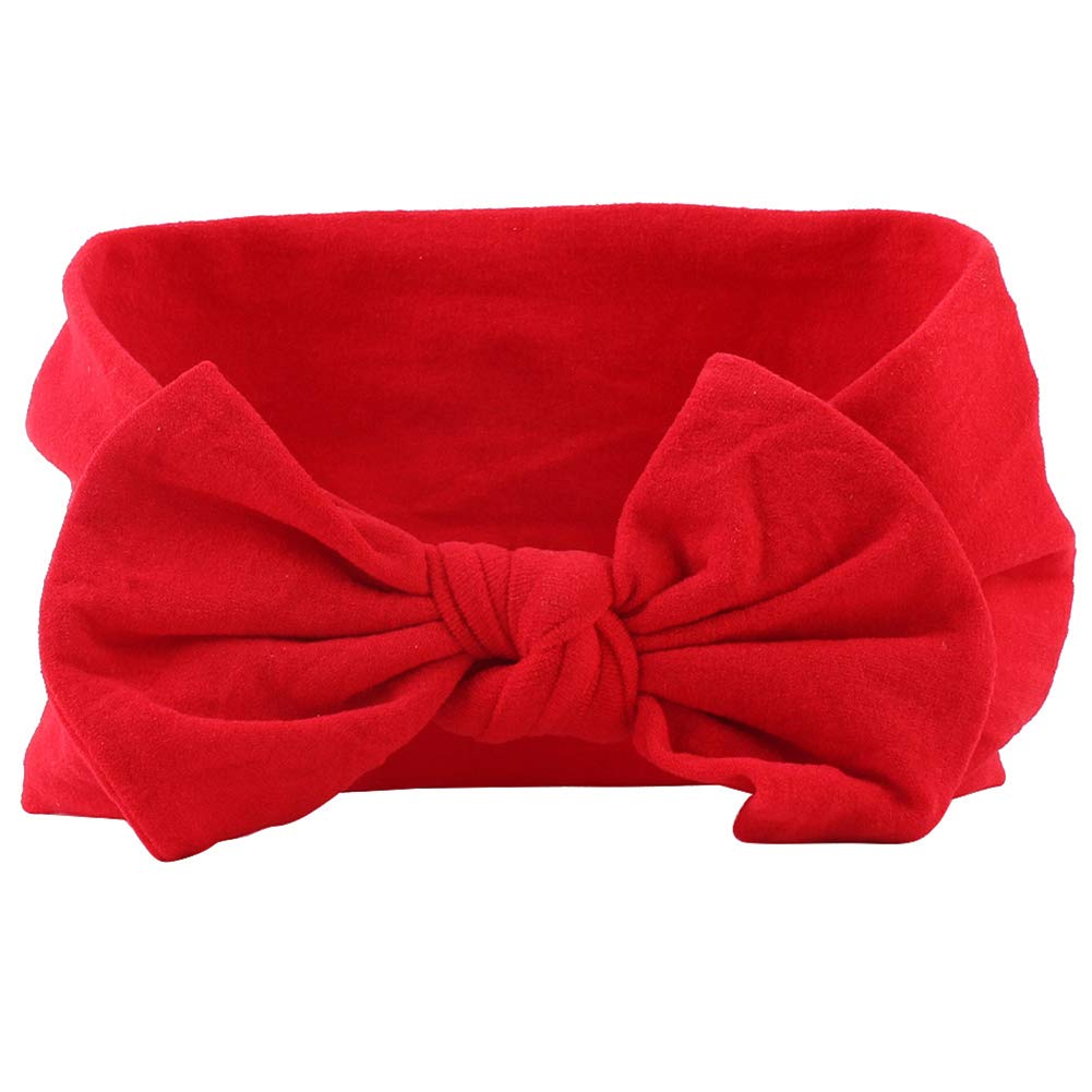 Akoak 1 Pack Solid Color Skin-Friendly Baby Headband Elastic Soft Nylon Headband Cute Baby Bow Headband (Red)