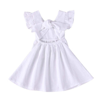 Toddler Baby Girl Dress Summer Cotton Linen Ruffle Halter Sleeveless Kids Casual Beach Party Dresses 2-7 Years (2-White, 1-2T(80