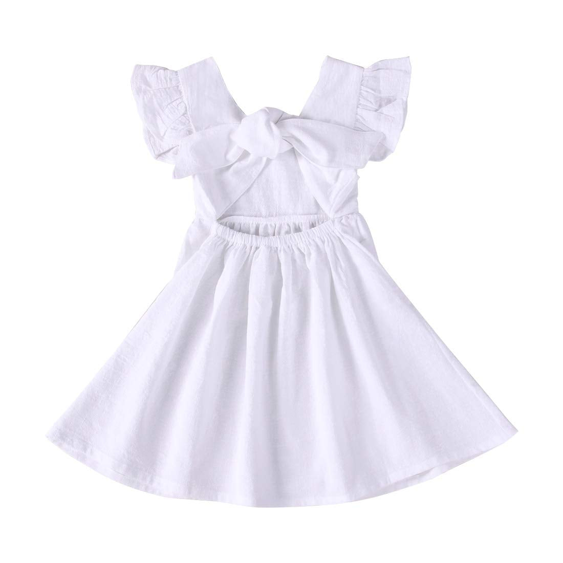 Toddler Baby Girl Dress Summer Cotton Linen Ruffle Halter Sleeveless Kids Casual Beach Party Dresses 2-7 Years (2-White, 4-5T(11
