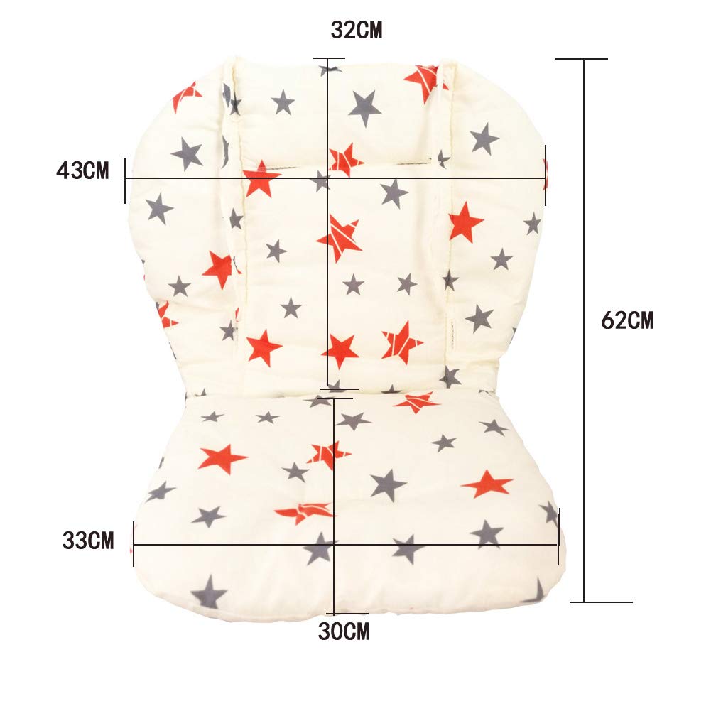 Twoworld Baby High Chair Seat Cushion Liner Mat Pad Cover And High Chair Straps (5 Point Harness) 1 Suit (Stars)