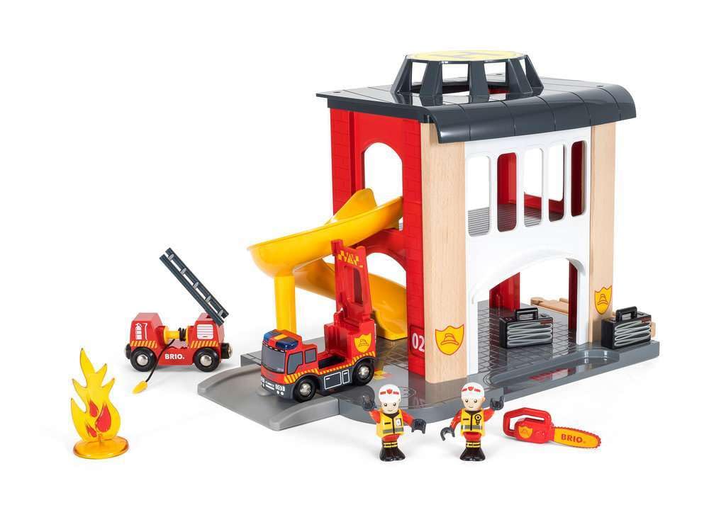 BRIO 33833 World Central Fire Station - Interactive Toy Set with Fire Truck and Accessories | Light and Sound Features | Compati