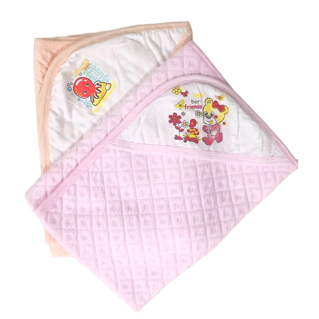 Dreamee Fashions  Hooded Baby Towel/Wrapper Jacquard Pattern, Pack of 2 Colors May Vary