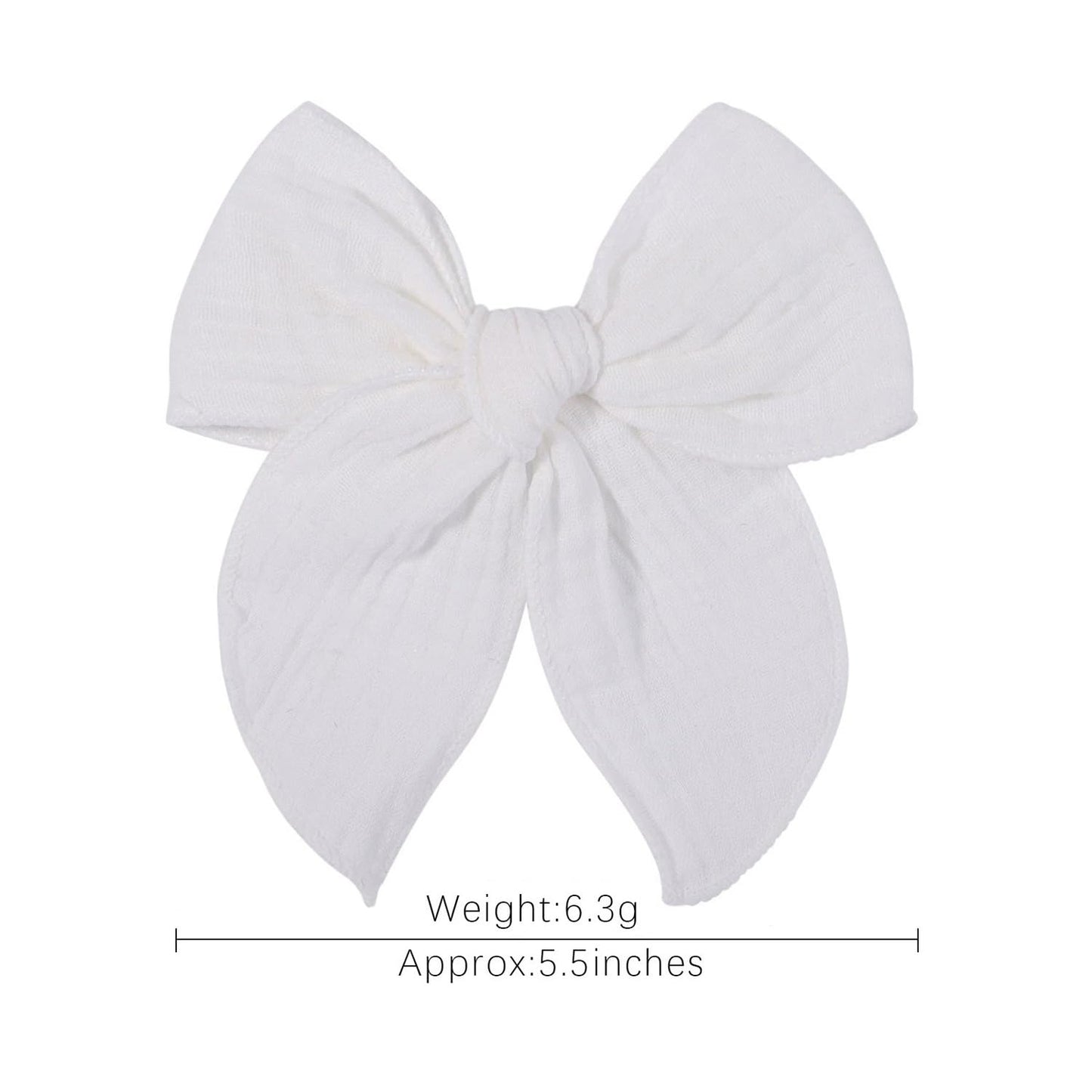 5.5 Inch White Fable Hair Bow: Handmade Linen Cotton Hair Clip For Girls - 1 Pcs