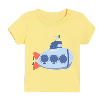Miniklub Cotton Half Sleeves Submarine Printed Tee,Pack Of 1,Yellow(03M)