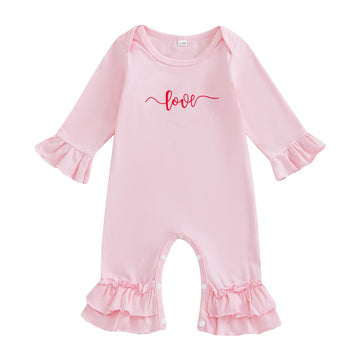 FIOMVA Valentines Day Baby Girl Outfit Newborn One Piece Jumpsuit Coming Home Outfits Infant Ruffle Romper Cute Clothes (E Love 