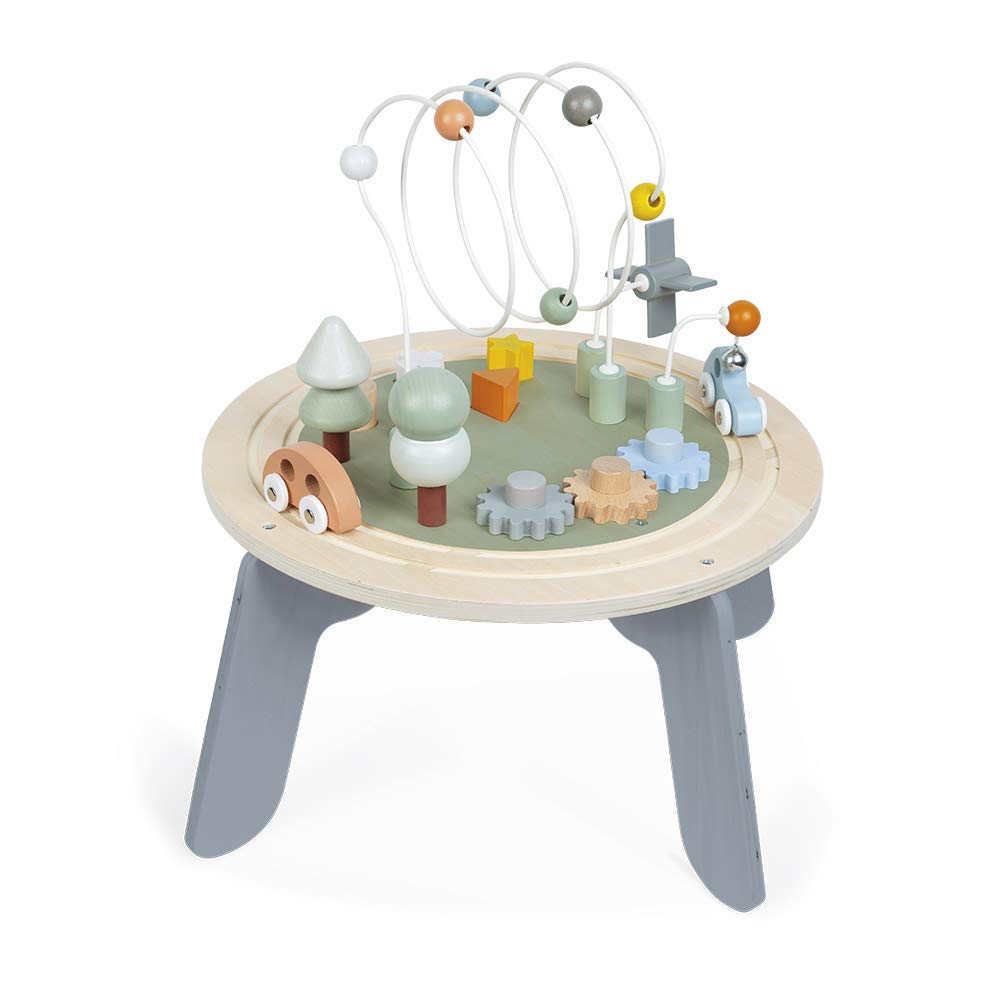 Janod J04402 Sweet Cocoon Wooden Activity Multi-Play Table Toddlers - Fine Motor Development - Non-Slip Feet - Water Painted and