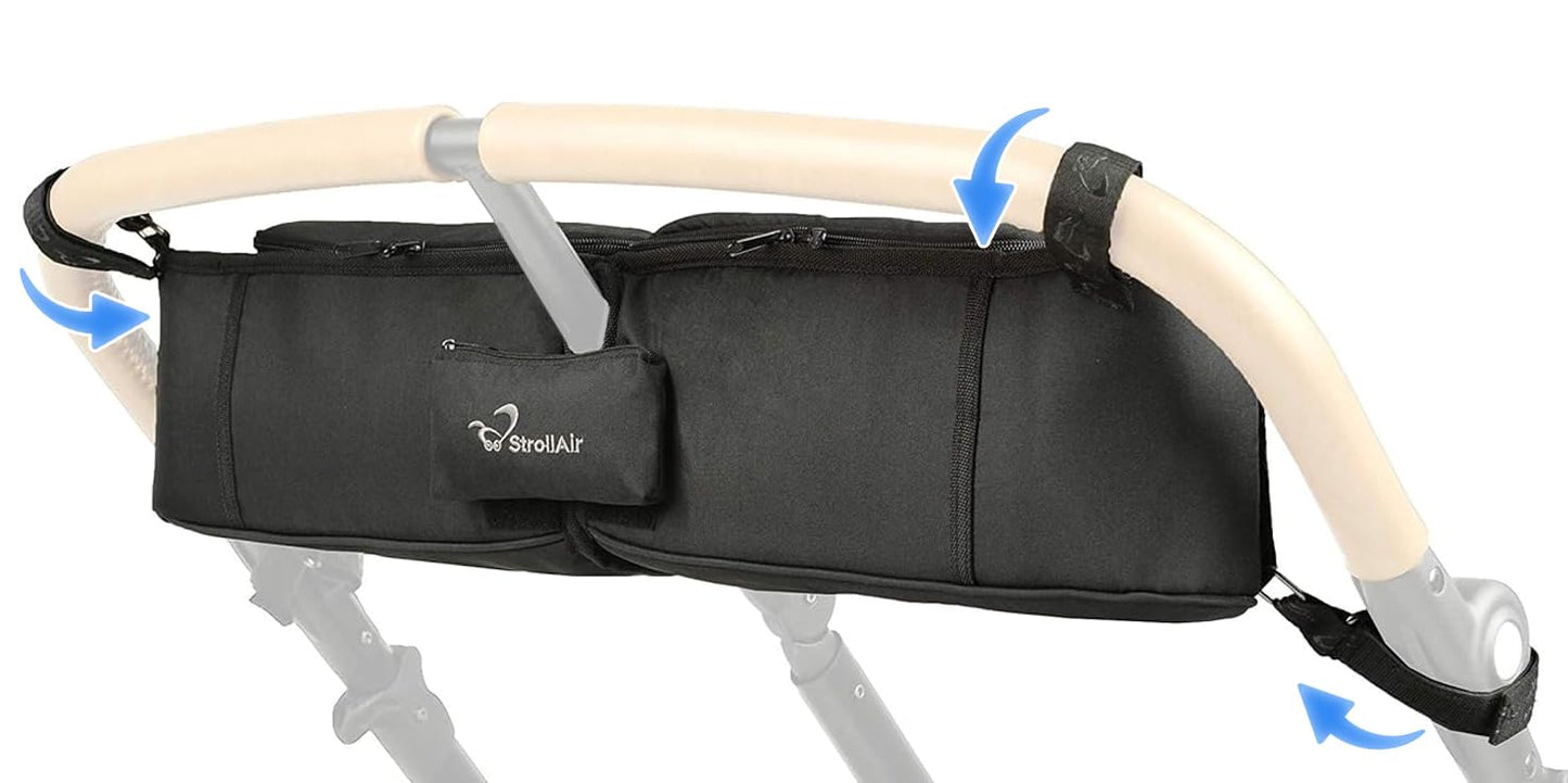 Strollair - Universal Best Double Parent Stroller Organizer Caddy Insulated Cup Holder Console Side-By-Side Mountain Buggy Twin