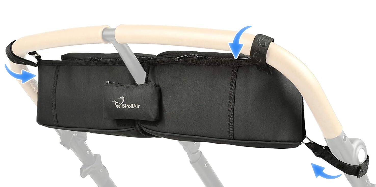 Strollair - Universal Best Double Parent Stroller Organizer Caddy Insulated Cup Holder Console Side-By-Side Mountain Buggy Twin