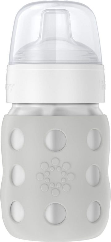 Lifefactory 8-Ounce Stainless-Steel Vacuum-Insulated Wide-Neck Baby Bottle With Sippy Nipple, Stone Gray, Ls2251Wcg4