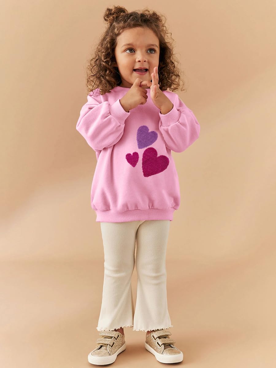 Akyzic Baby Girl Sweatshirt Heart Print Valentines Day Outfit Kids Sweaters Tops Pullover Toddler Long Sleeve Crewneck Heart Shi