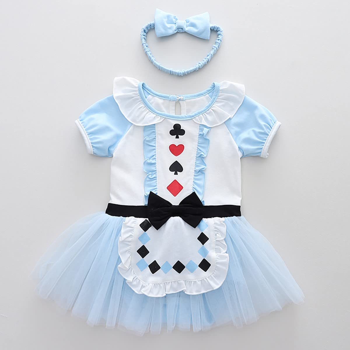 Hihcbf Baby Girls Christmas Halloween Costume Alice In Wonderland Princess Birthday Bodysuit Romper Tutu Dress W/Headband