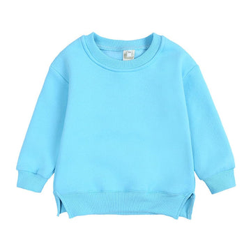 Rukosu Toddler Baby Boy Girl Fleece Pullover Sweatshirt Solid Color Crewneck Blouse Shirt Tops Warm Fall Winter Clothes Blue 6-7