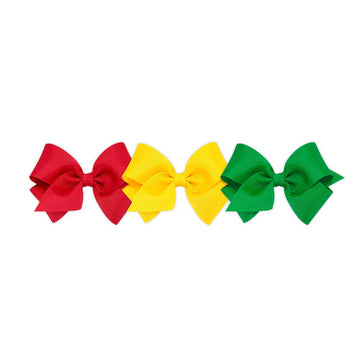 Wee Ones Girls' Small Bow 3 Pc Set Solid Grosgrain Variety Pack On A Weestay No-Slip Hair Clip - Red, Yellow And Green
