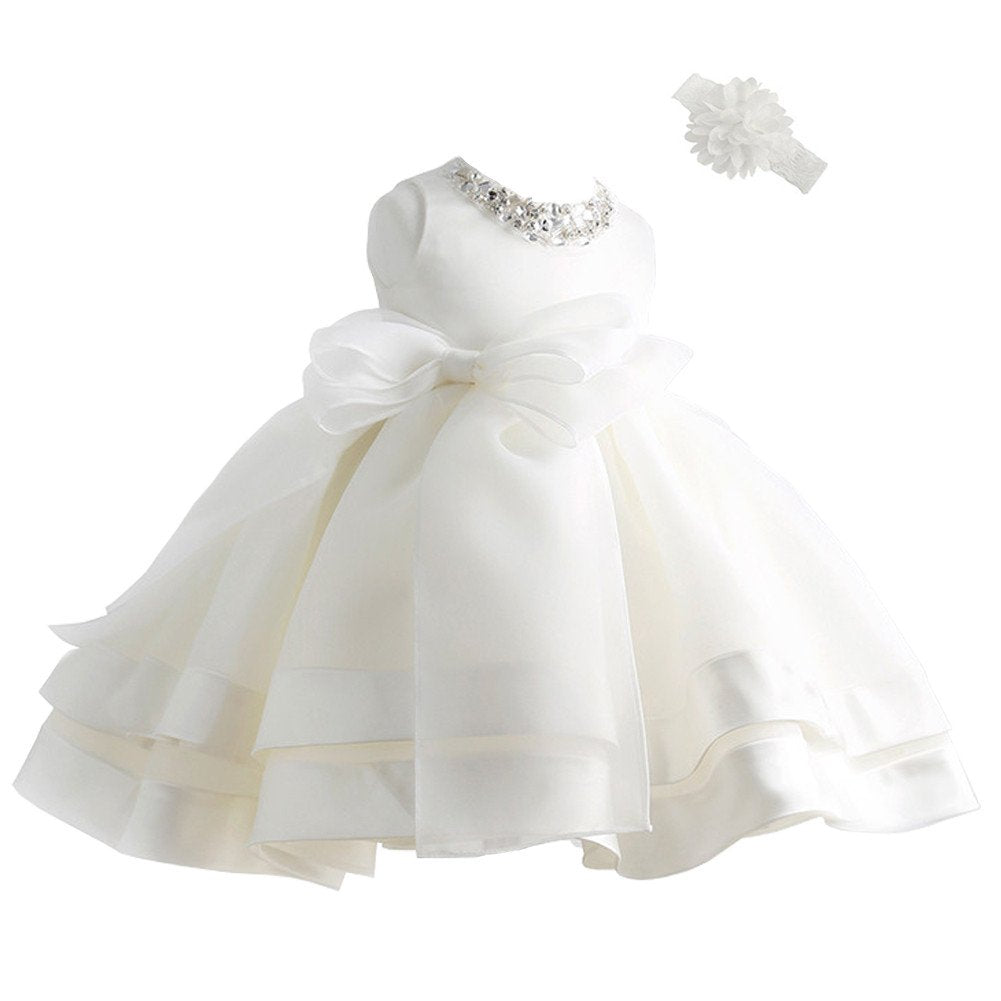 Coozy Baby Girl Dress Christening Baptism Gowns Flower Girl Special Occasion Dress (3M(0-6Months), Ivory)
