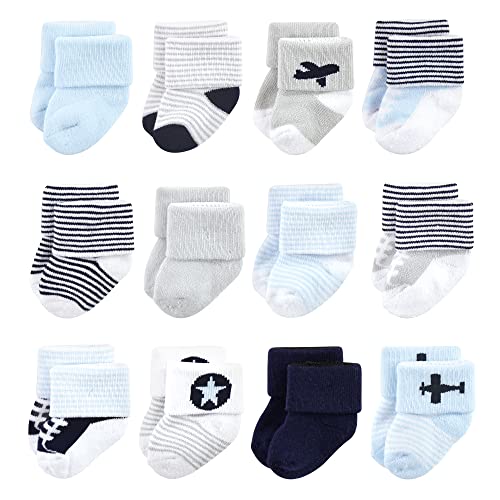 Luvable Friends Unisex Baby Newborn And Baby Terry Socks, Airplane, 6-12 Months
